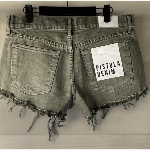 PISTOLA Gigi Low Rise Cut off Distressed shorts in Olive Green Sz 27 NWT - Picture 2 of 9